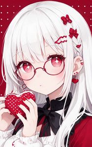 Preview wallpaper girl, glasses, heart, red, anime, art