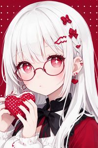 Preview wallpaper girl, glasses, heart, red, anime, art