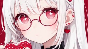 Preview wallpaper girl, glasses, heart, red, anime, art