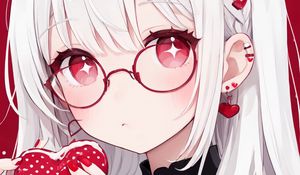 Preview wallpaper girl, glasses, heart, red, anime, art