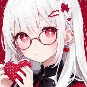 Preview wallpaper girl, glasses, heart, red, anime, art