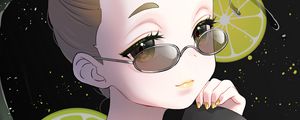 Preview wallpaper girl, glasses, lemon, slices, anime