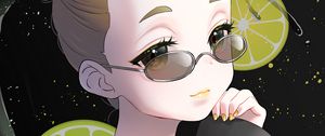 Preview wallpaper girl, glasses, lemon, slices, anime