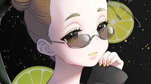 Preview wallpaper girl, glasses, lemon, slices, anime