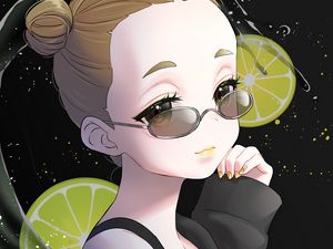 Preview wallpaper girl, glasses, lemon, slices, anime