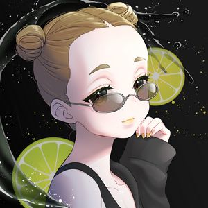 Preview wallpaper girl, glasses, lemon, slices, anime