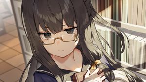 Preview wallpaper girl, glasses, library, anime