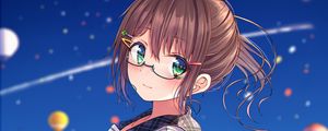 Preview wallpaper girl, glasses, ponytail, dress, anime