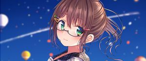 Preview wallpaper girl, glasses, ponytail, dress, anime