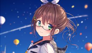 Preview wallpaper girl, glasses, ponytail, dress, anime