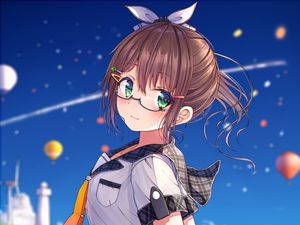 Preview wallpaper girl, glasses, ponytail, dress, anime