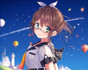 Preview wallpaper girl, glasses, ponytail, dress, anime