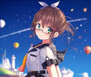 Preview wallpaper girl, glasses, ponytail, dress, anime