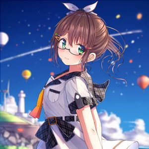 Preview wallpaper girl, glasses, ponytail, dress, anime