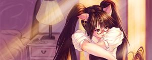 Preview wallpaper girl, glasses, ponytails, anime, art