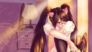 Preview wallpaper girl, glasses, ponytails, anime, art