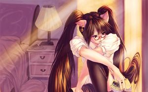 Preview wallpaper girl, glasses, ponytails, anime, art