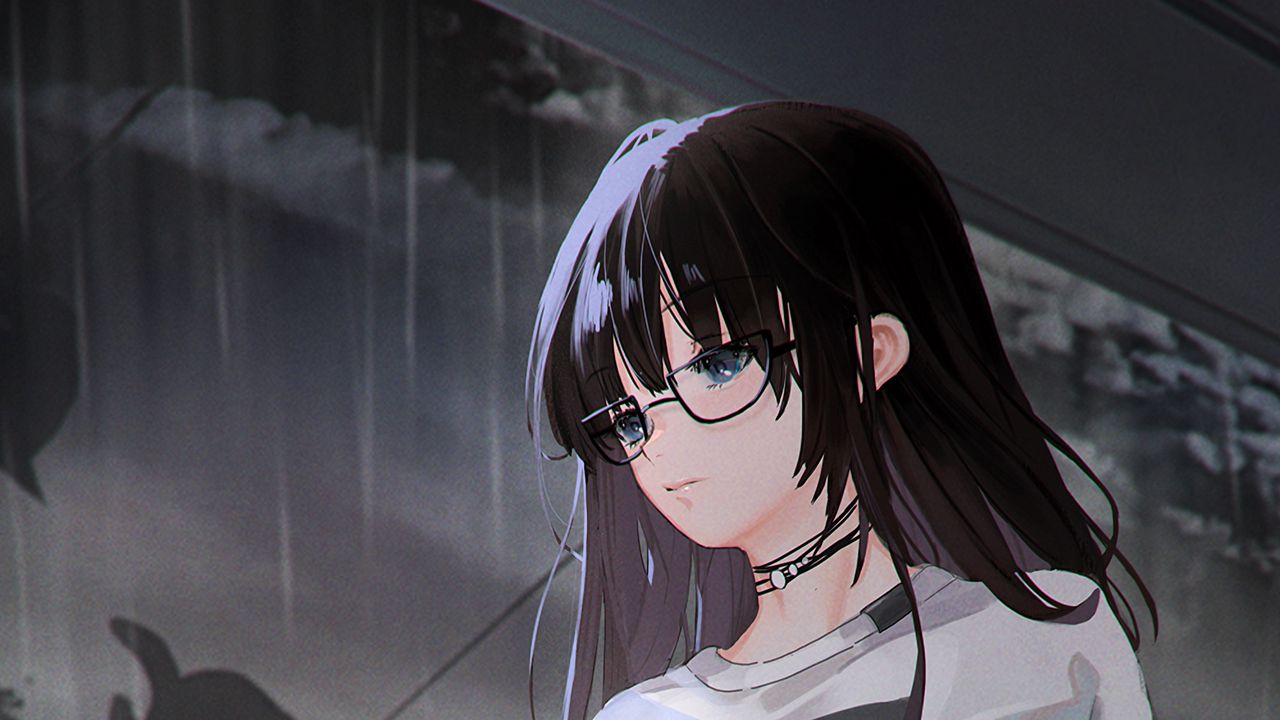 Wallpaper girl, glasses, sadness, rain, anime hd, picture, image