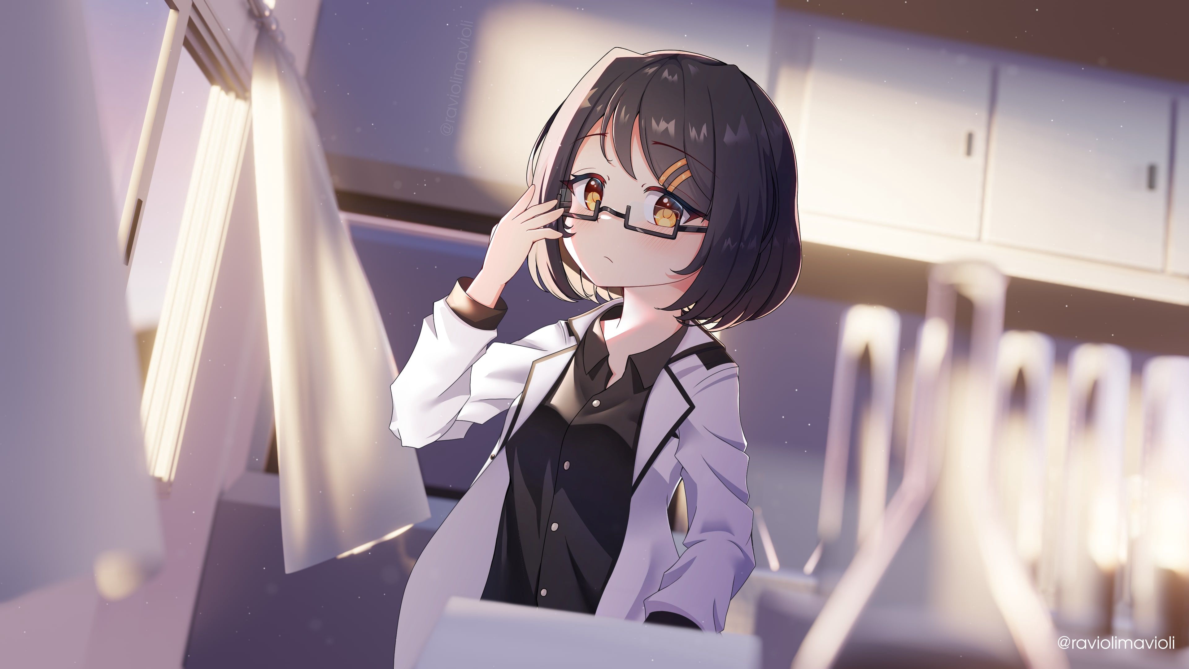 Download wallpaper 3840x2160 girl, glasses, scientist, anime, art hd 