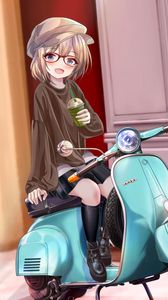 Preview wallpaper girl, glasses, scooter, anime, art