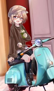 Preview wallpaper girl, glasses, scooter, anime, art