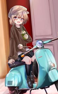 Preview wallpaper girl, glasses, scooter, anime, art