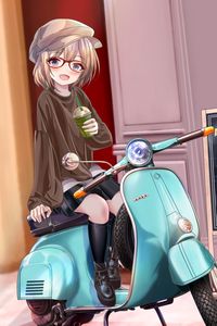 Preview wallpaper girl, glasses, scooter, anime, art