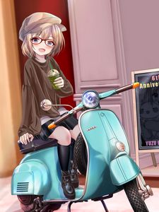 Preview wallpaper girl, glasses, scooter, anime, art