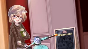 Preview wallpaper girl, glasses, scooter, anime, art