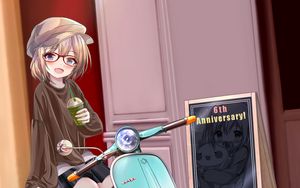 Preview wallpaper girl, glasses, scooter, anime, art