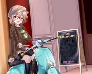 Preview wallpaper girl, glasses, scooter, anime, art