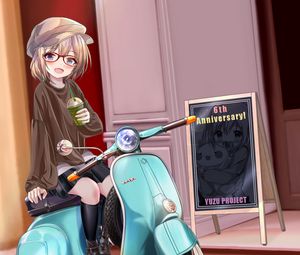 Preview wallpaper girl, glasses, scooter, anime, art