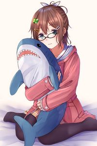 Preview wallpaper girl, glasses, shark, toy, anime