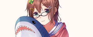 Preview wallpaper girl, glasses, shark, toy, anime