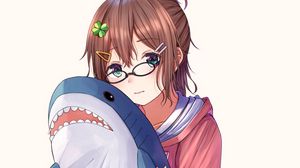 Preview wallpaper girl, glasses, shark, toy, anime