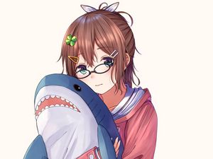 Preview wallpaper girl, glasses, shark, toy, anime
