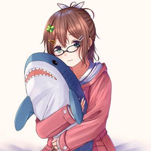 Preview wallpaper girl, glasses, shark, toy, anime