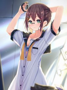 Preview wallpaper girl, glasses, shirt, anime, art