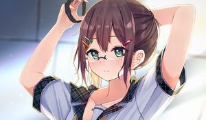 Preview wallpaper girl, glasses, shirt, anime, art