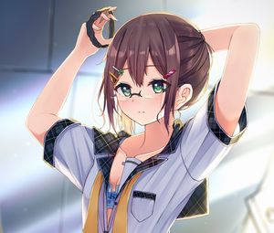 Preview wallpaper girl, glasses, shirt, anime, art