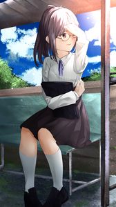 Preview wallpaper girl, glasses, skirt, uniform, anime