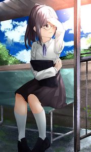 Preview wallpaper girl, glasses, skirt, uniform, anime