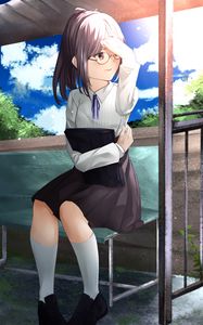 Preview wallpaper girl, glasses, skirt, uniform, anime