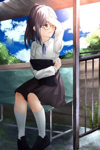 Preview wallpaper girl, glasses, skirt, uniform, anime