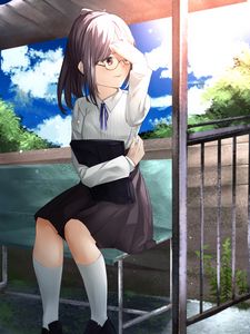 Preview wallpaper girl, glasses, skirt, uniform, anime