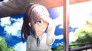 Preview wallpaper girl, glasses, skirt, uniform, anime