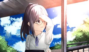 Preview wallpaper girl, glasses, skirt, uniform, anime