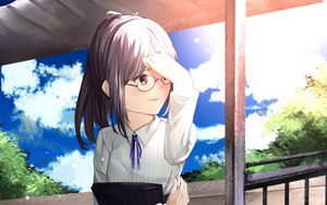 Preview wallpaper girl, glasses, skirt, uniform, anime