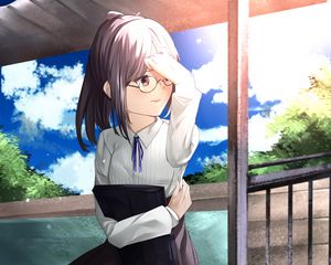 Preview wallpaper girl, glasses, skirt, uniform, anime