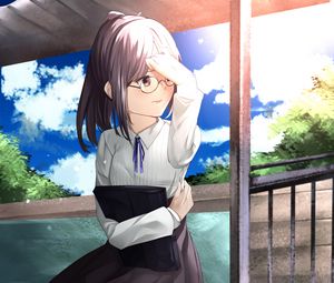 Preview wallpaper girl, glasses, skirt, uniform, anime